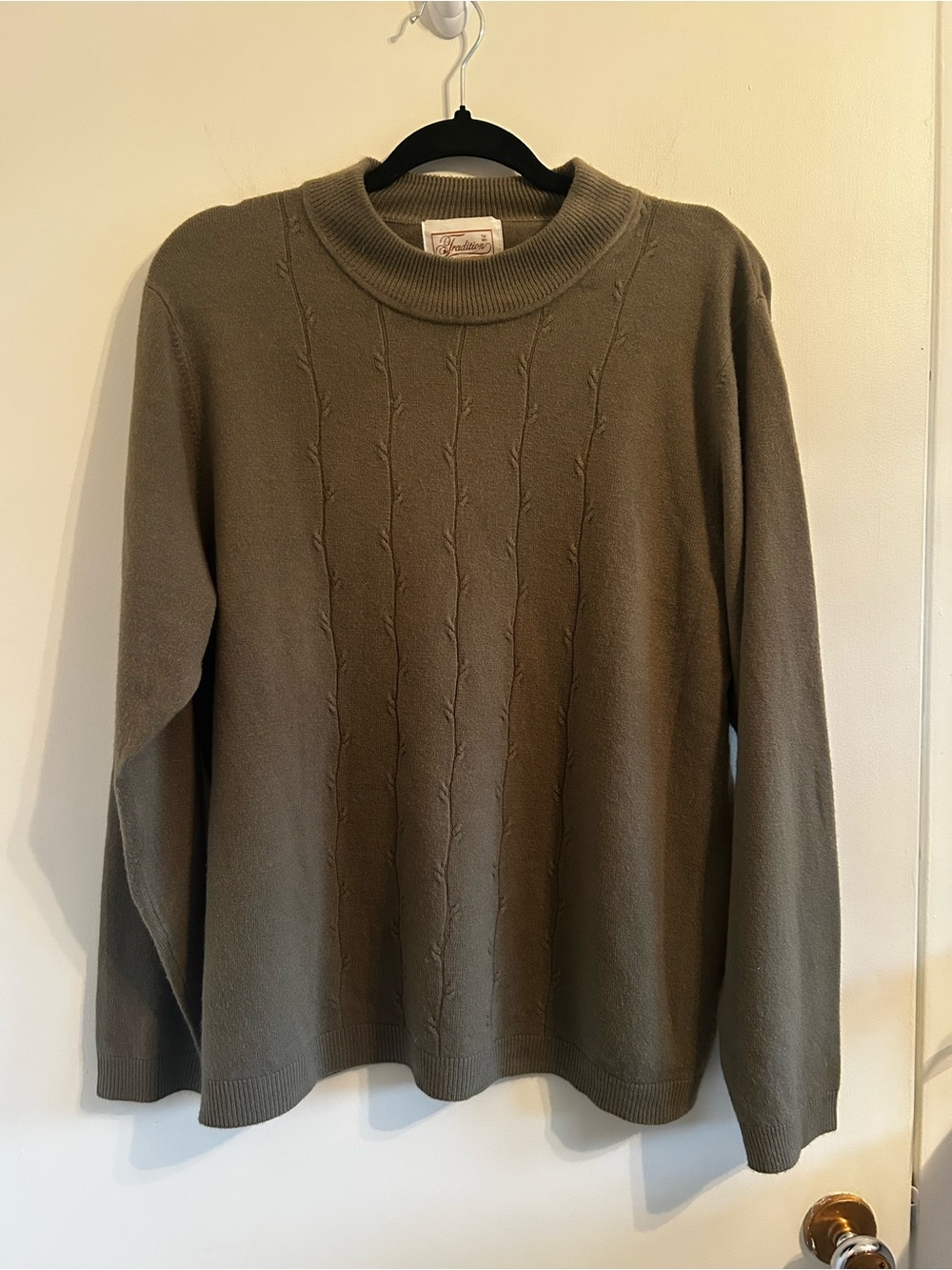 Vintage Olive Crewneck Cable Detail Sweater